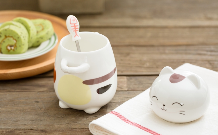 Taza de café con cuchara de gato japonés Kawaii
