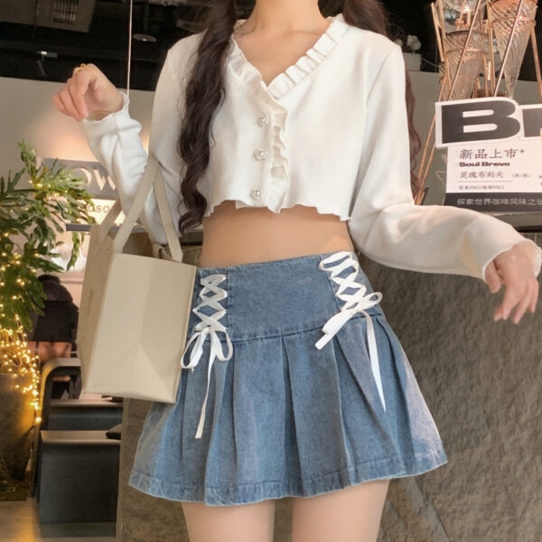 Girl Style Blue Denim Short Skirt Denim Skirt kawaii