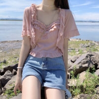 Cardigan tricoté de couleur unie pour fille douce japonaise Cardigan kawaii