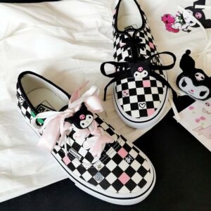 Kawaii Kuromi Black And White Checkerboard Canvas Shoes autumn kawaii