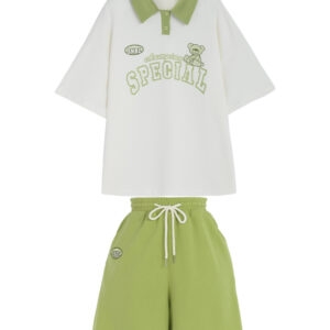 T-shirt polo a contrasto verde stile Mori Girl Kawaii verde