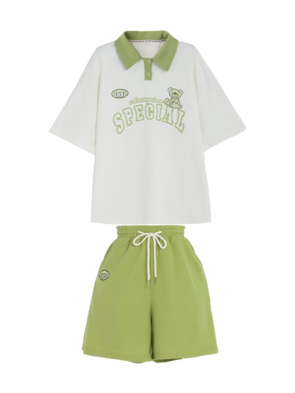 Mori meisje stijl groen contrast polo T-shirt Groene kawaii