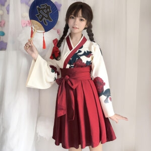 Japansk Original Style Kimono Lång Klänning Set Kimono kawaii