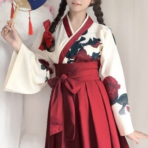 Japanese Original Style Kimono Long Dress Set Kimono kawaii