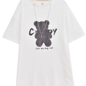 Summer Cartoon Bear Print Mid-length T-shirt bear kawaii