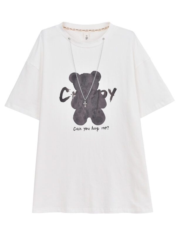 Camiseta de longitud media con estampado de oso de dibujos animados de verano oso kawaii
