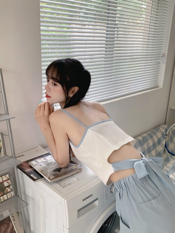 Japanese Soft Girl Style Bear Embroidery Suspender Tank Tops bear kawaii
