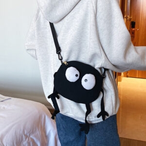 Urocza torebka na ramię w kształcie kurzu z dużymi oczami, czarna kawaii