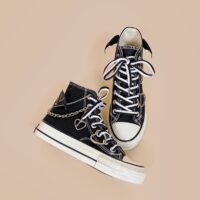 Punk Style Black High Top Canvas Skor svarta sneakers kawaii