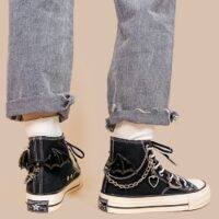 Sapatos de lona pretos estilo punk de cano alto tênis preto kawaii