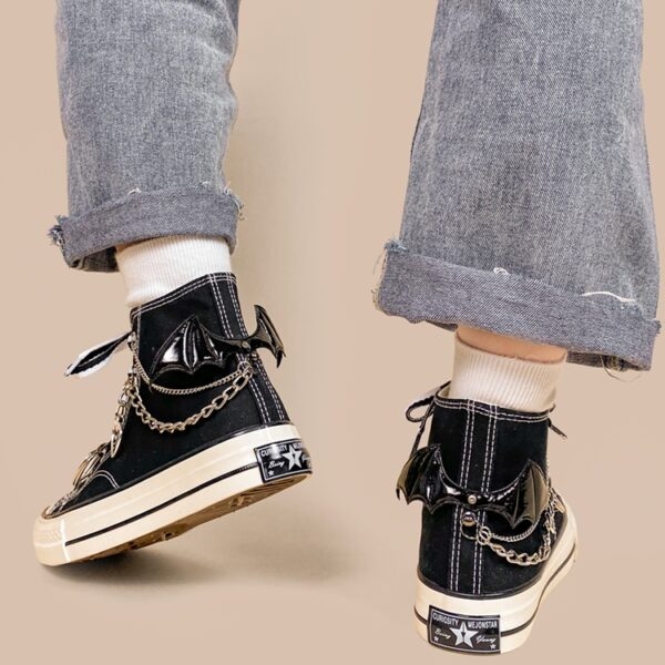 Punk Style Black High Top Canvas Skor svarta sneakers kawaii