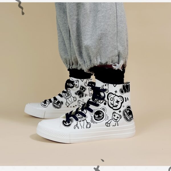 Retro Cartoon Bear Graffiti High-Top Canvas Shoes - Kawaii Fashion Shop ...