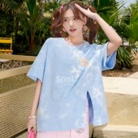 부드러운 소녀 스타일 만화 천사 인쇄 라운드 넥 티셔츠 럭키 엔젤 카와이
