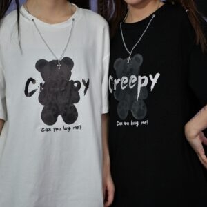 Camiseta de longitud media con estampado de oso de dibujos animados de verano oso kawaii