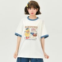 Camiseta blanca con estampado de dibujos animados lindo de verano dibujos animados kawaii