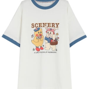 Camiseta branca com estampa fofa de desenho animado de verão Desenho animado kawaii