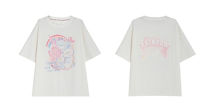 Sweet Soft Girl Style Handmålad lös T-shirt med tryck