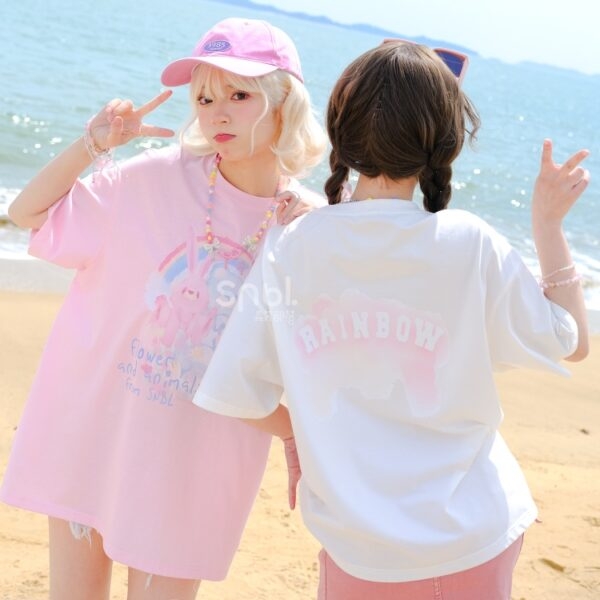 Sweet Soft Girl Style Hand-Painted Printed Loose T-shirt Cute kawaii