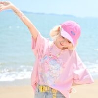 달콤한 부드러운 소녀 스타일 핸드 페인팅 프린트 루즈 티셔츠 귀여운 카와이