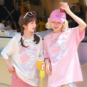 Sweet Soft Girl Style Hand-Painted Printed Loose T-shirt Cute kawaii