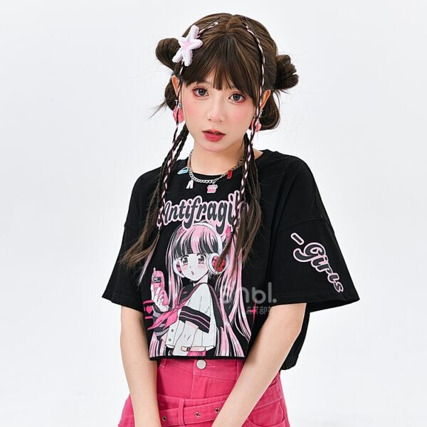 Y2K-stijl T-shirt met mangameisjesprint Komische meisje kawaii
