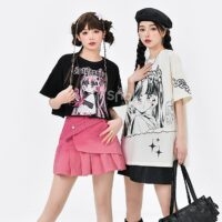 Y2K Style Manga Girl Print T-shirt Comic girl kawaii