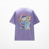 T-shirt violet ample à imprimé graphique de dessin animé Kawaii dessin animé