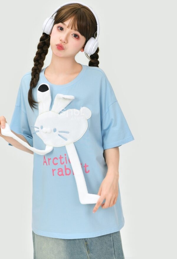Linda camiseta solta de coelho de desenho animado 3D 3