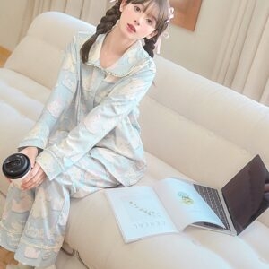 Ensemble pyjama mignon à imprimé agneau de dessin animé Kawaii mignon