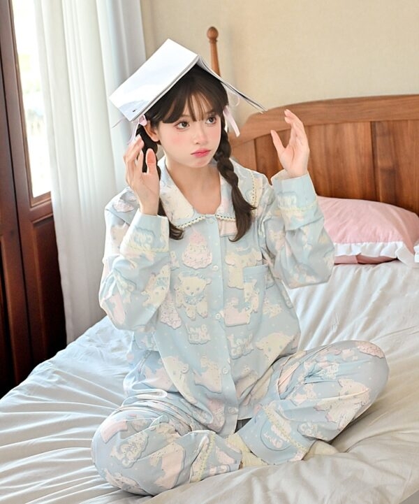 Lindo conjunto de pijama con estampado de cordero de dibujos animados lindo kawaii
