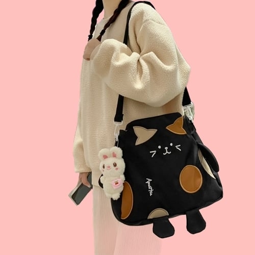 Cute Cat Black Canvas Backpack - Kawaii Fashion Shop  Cute Asian Japanese  Harajuku Cute Kawaii Fashion Clothing