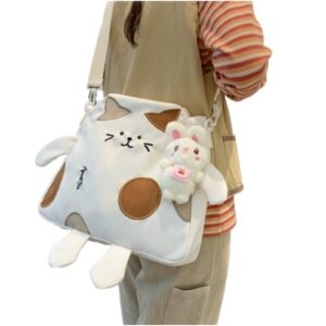 Urocza płócienna torba listonoszka z kotkiem płócienna torba kawaii