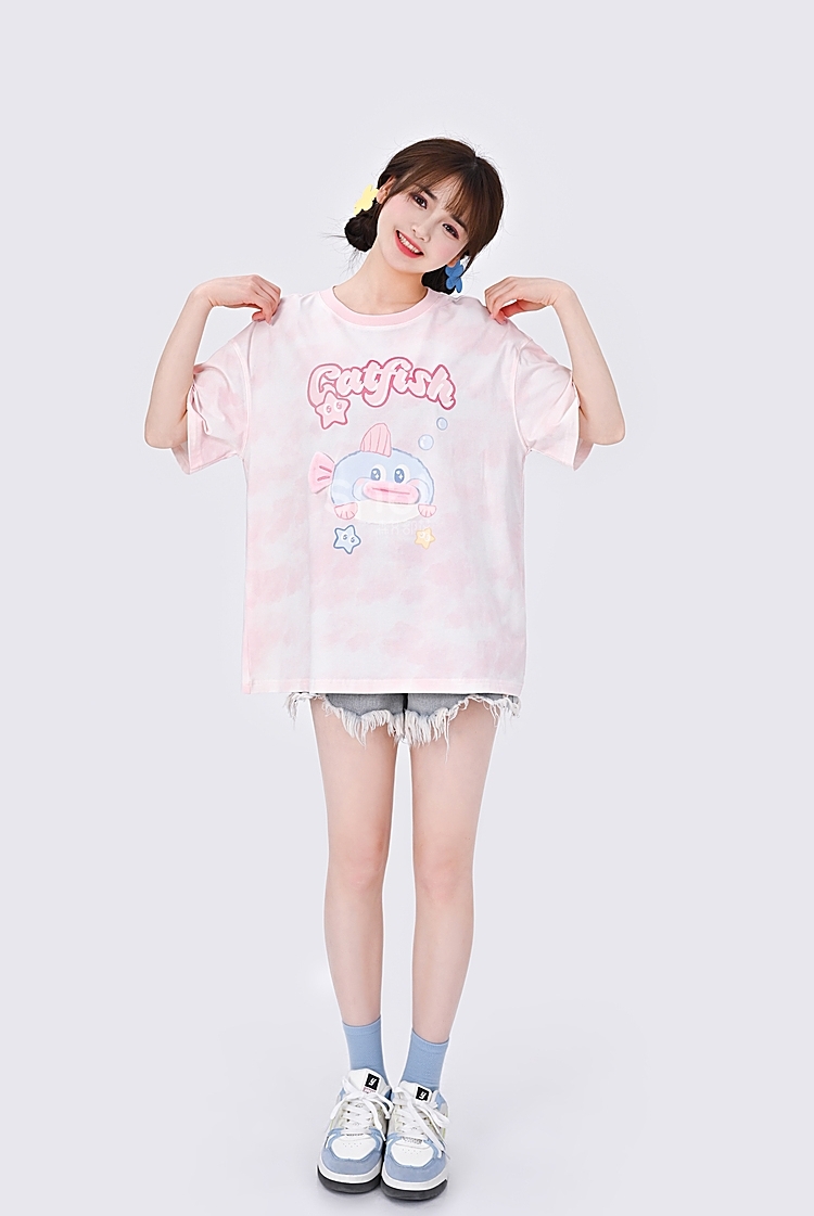 Kawaii roze dikke vis T-shirt