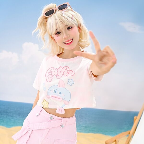 Kawaii Pink Fat Fish T-shirt Cute kawaii