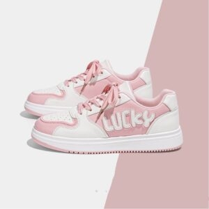 Kawaii Pink Lucky Embroidered Sneakers All-match kawaii