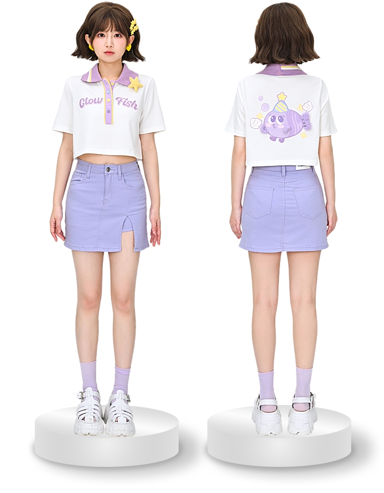 Kawaii Purple 3D Graphic Polo T-shirt