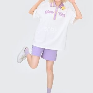 Camiseta polo con gráfico 3D morado Kawaii chica mori kawaii