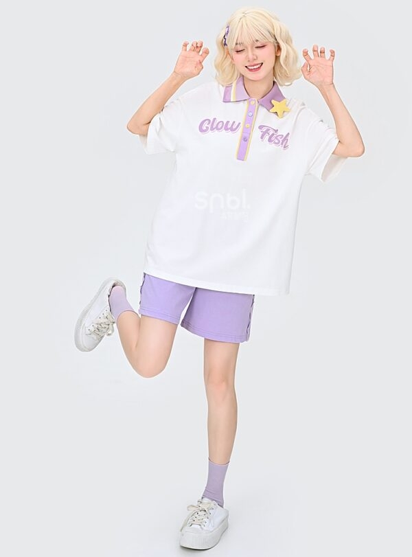 Kawaii Purple 3D Graphic Polo T-shirt 3