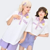 T-shirt polo graphique 3D violet Kawaii Fille Mori kawaii