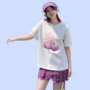 T-shirt col rond imprimé ours dégradé violet Kawaii ours kawaii