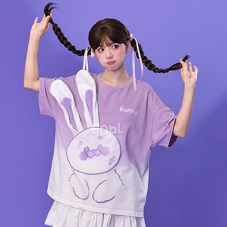 T-shirt da luva da onda do coelho da morango cor-de-rosa - loja da forma de  Kawaii