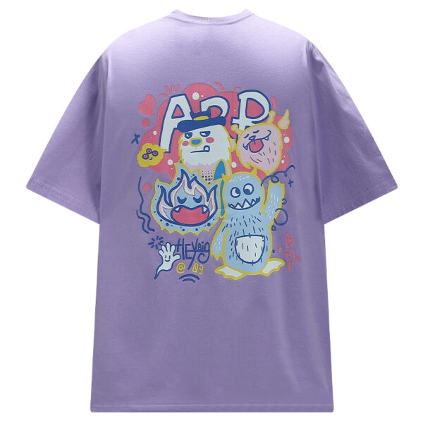 Camiseta morada holgada con estampado gráfico de dibujos animados dibujos animados kawaii
