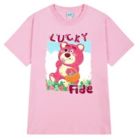 SoftGril-stil rosa tecknad björn överdimensionerad T-shirt Bomull kawaii