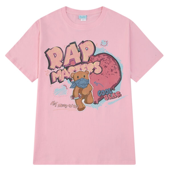 T-shirt col rond imprimé ours rose d'été 1