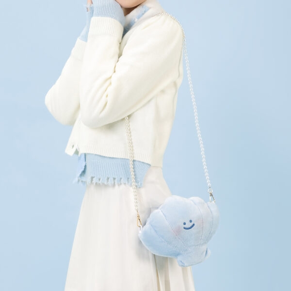 Cute Blue Clam Plush Messenger Bag blue kawaii