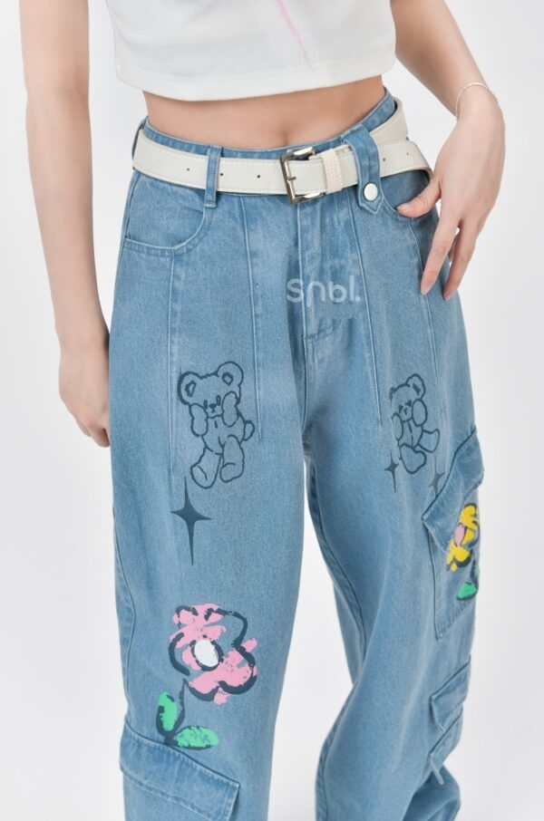 Rainbow Flower Print High-Rise Jeans Blomma kawaii