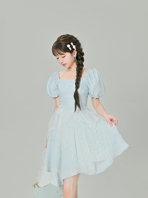 Letnia francuska sukienka Princess z bufiastymi rękawami Kawaii Mori Girl