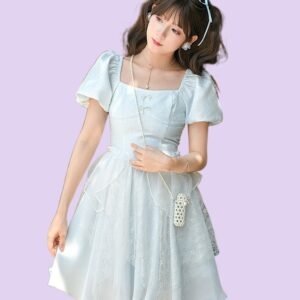 Summer French Puff Sleeve Princess Dres