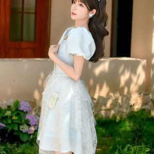Letnia francuska sukienka Princess z bufiastymi rękawami Kawaii Mori Girl