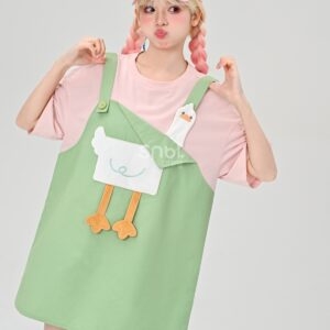 Summer Girly Cartoon Duck Fake Two-Piece Dress Tecknad Duck kawaii